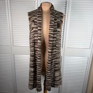 Chico’s Additions Knit Duster Vest Wool Blend Brown Long Boho Cardigan size 3